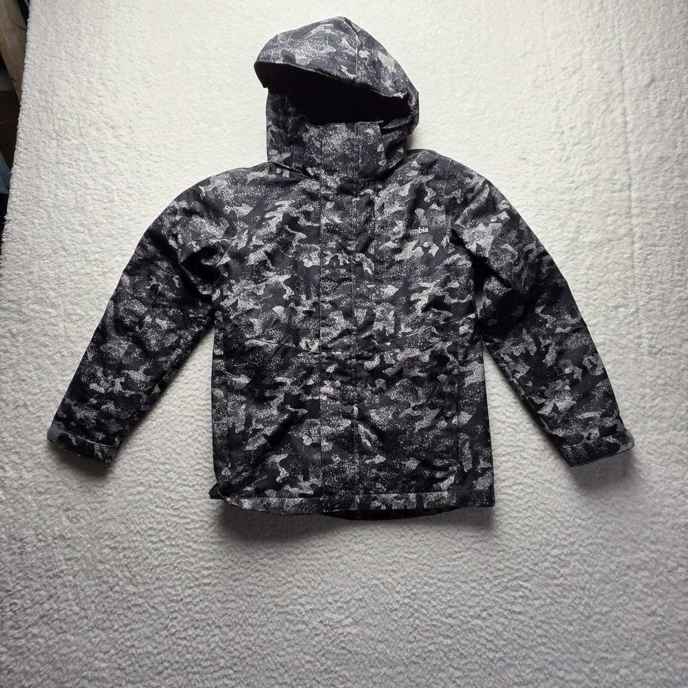 Columbia Jacket Youth‎ Medium 10-12 Gray Camo Hooded Interchange Ski Winter Coat
